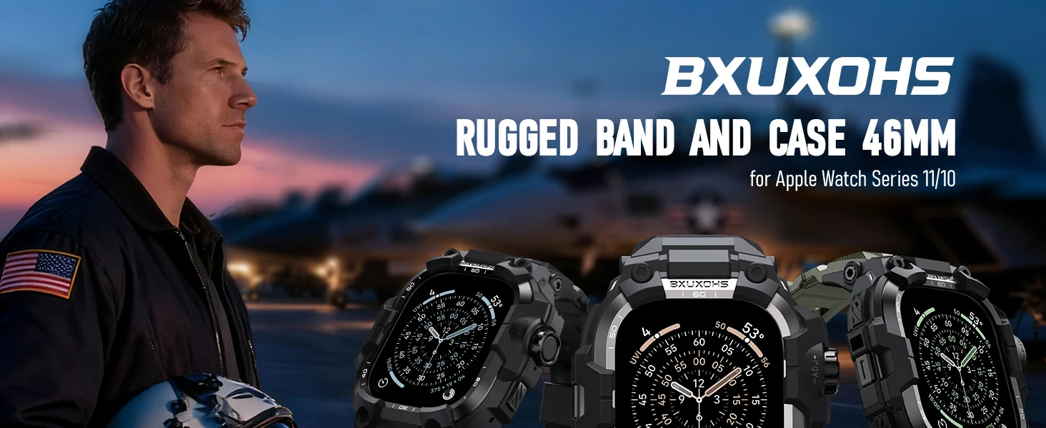 Robustes Gehäuse mit Band für Apple Watch 49 mm, 44 mm, 45 mm, 46 mm, stoßfeste Stoßstangenabdeckung für iWatch Ultra/2/3 Serie 11 10 9 8 7 SE – Detail 1