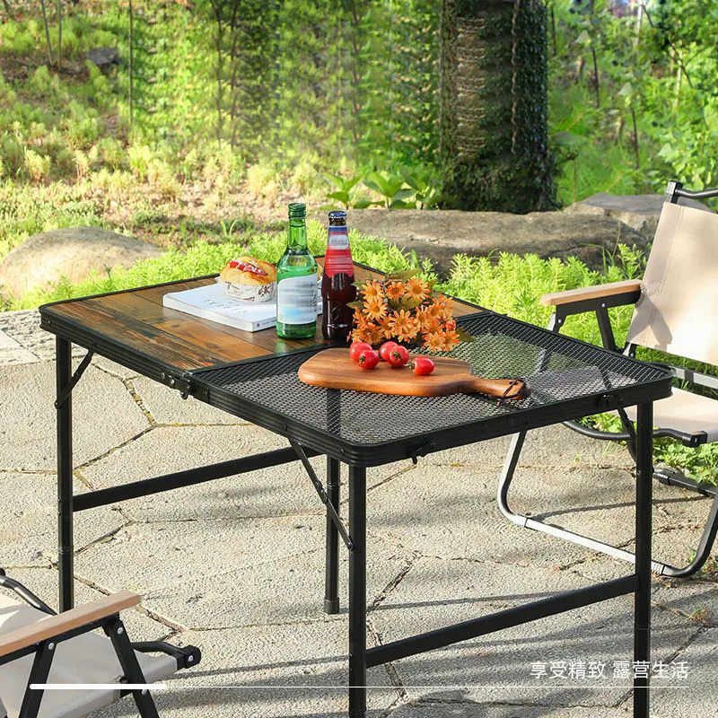 Folding Camping Table Nature Hike Supplies Outdoor Portable Ultralight Leisure Plank Iron Net Dual-Purpose Barbecue Picnic Table