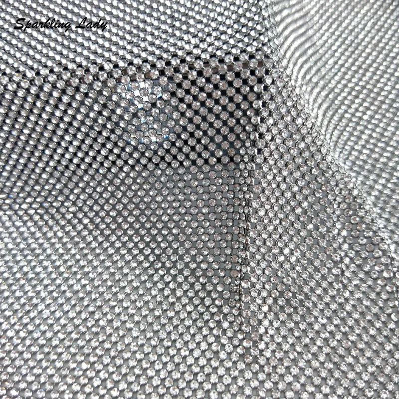 2MM Silver Crystal Mesh Fabrics High Quality Bling Rhinestone Mesh Fabric Sheets for DIY Bags Necklace Earrings