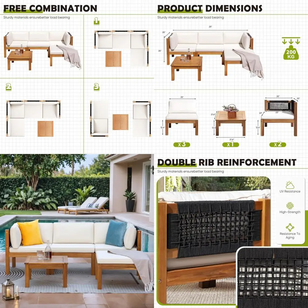 

Комплект из 5 предметов для патио, уличные наборы мебели из акации с чайным столиком для сада, веранды и заднего двора, бежевый