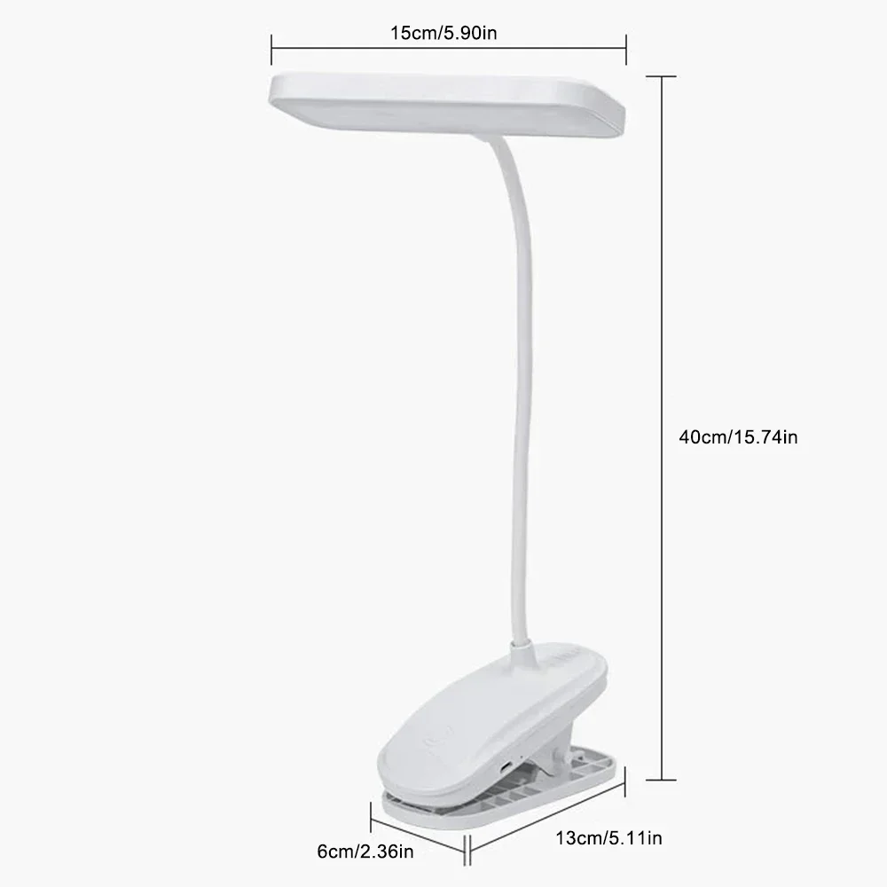 Flexível Estudo Abajur com Clip, USB recarregável Desk Lamp, cabeceira Night Light, Estudo Quarto Leitura, Trabalho de escritório, 360 °