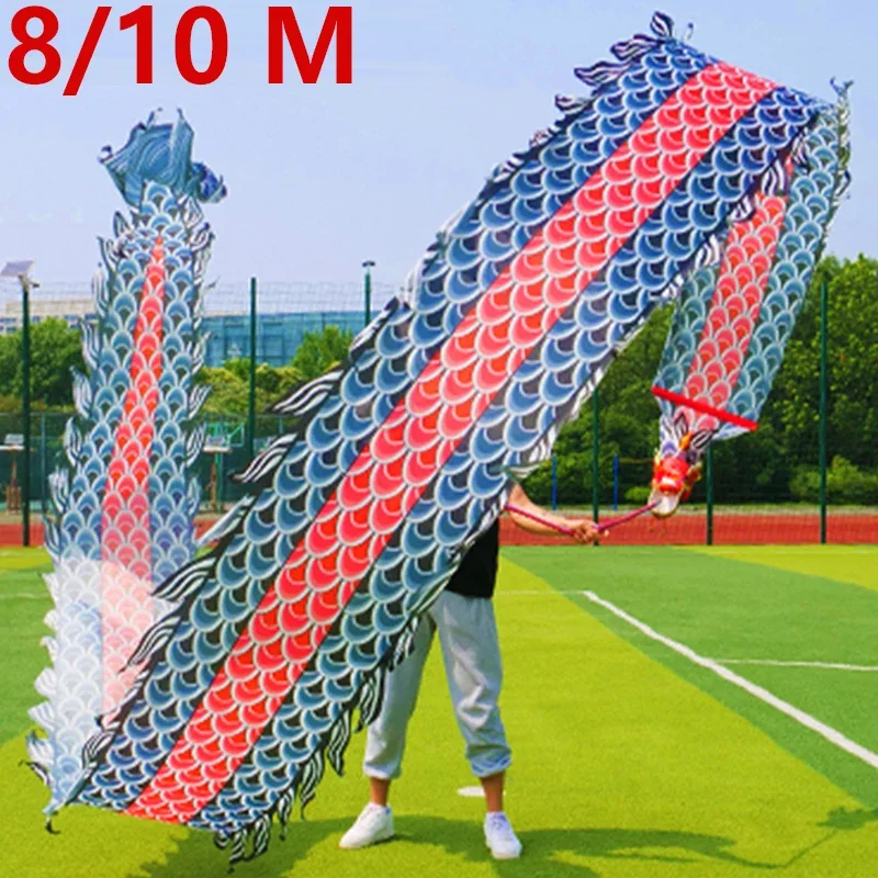 8/10M 3D Leading Fitness Dragon Dance Black Colored Silk Ribbon Dragon Dance 4 Colors Outdoor Sports Stage Performance Props