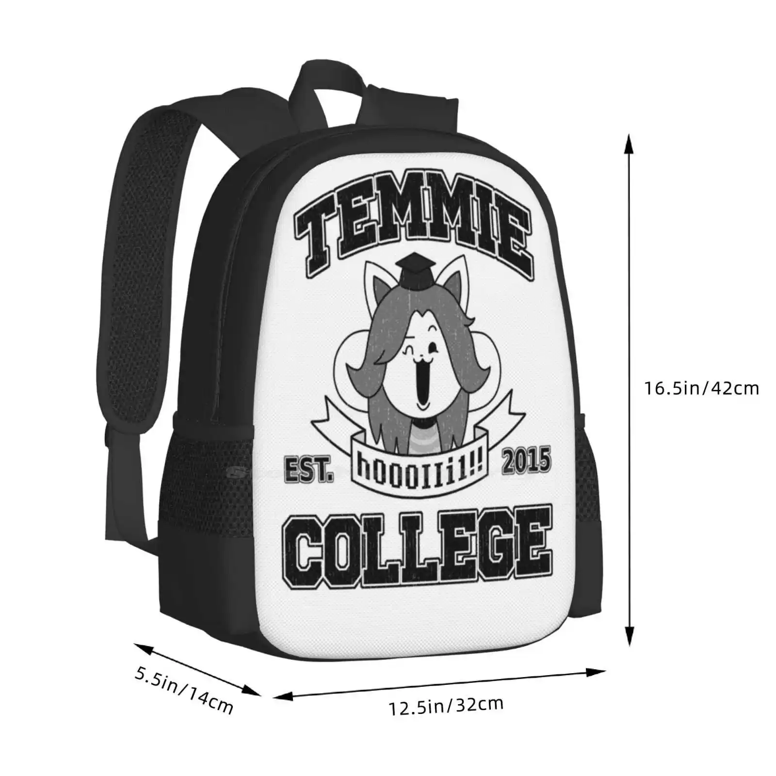 Temmie College 3D Print Design Backpack Student Bag Temmie Village Temmie Fanart Undertale Game Sans Collegehumor University