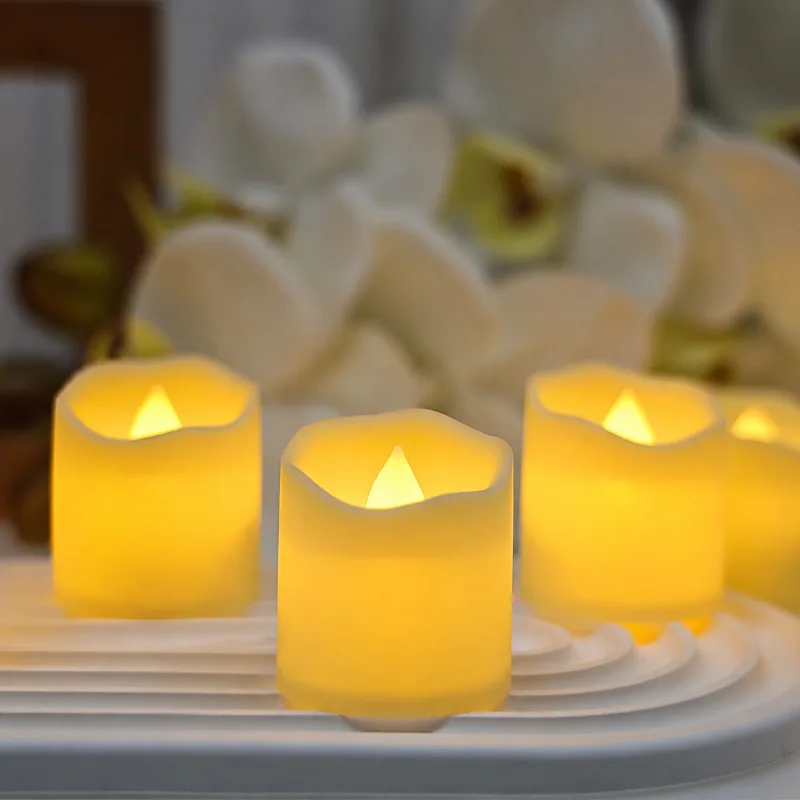 New Wave Shape LED Electronic Candle, Plastic PP Battery Operated Tealight for Birthday Party Halloween Decoration, Ivory