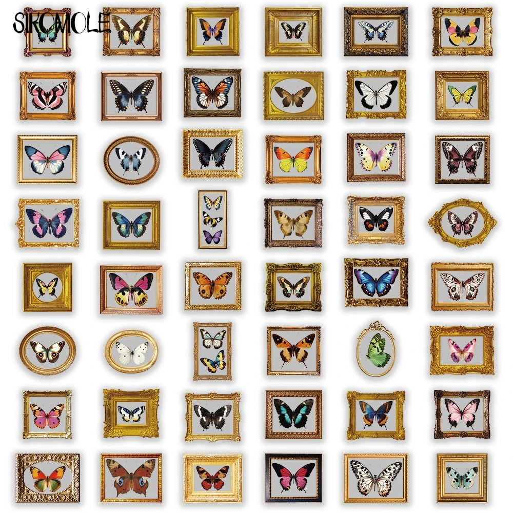 50 Uds. Marco de arte de espécimen de mariposa Vintage pegatinas de grafiti transparentes libro INS DIY diario cuentas decorativas pegatina para ordenadores portátiles