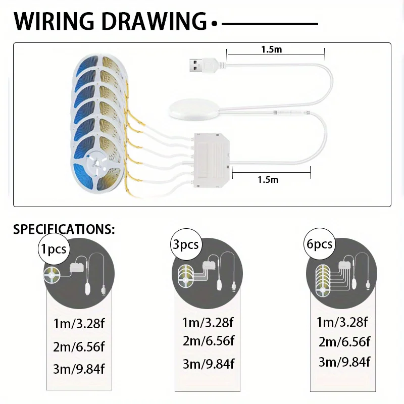 COB LED Strip Light, Dimmable Touch Sensor, Warm 5V USB 8mm Width Dotless Cuttable Tape