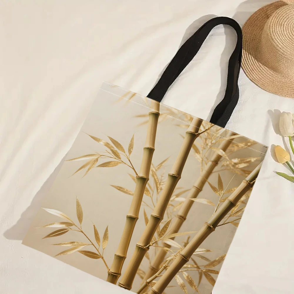 

Brown Bamboo Pattern Tote Bag Reusable Shoulder Shopping Beach Bag For Women, Durable Casual Carryall