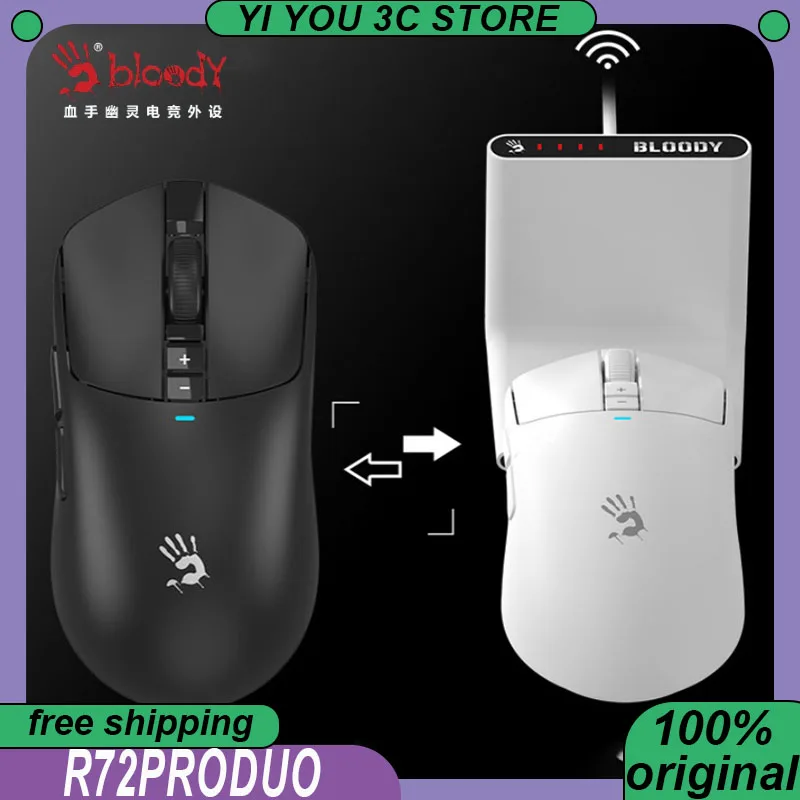 

Беспроводная двухрежимная мышь Bloody R72ProDuo, легкая, длиной 80 часов, PAW3395, игровая мышь для ПК, киберспорта, ноутбука