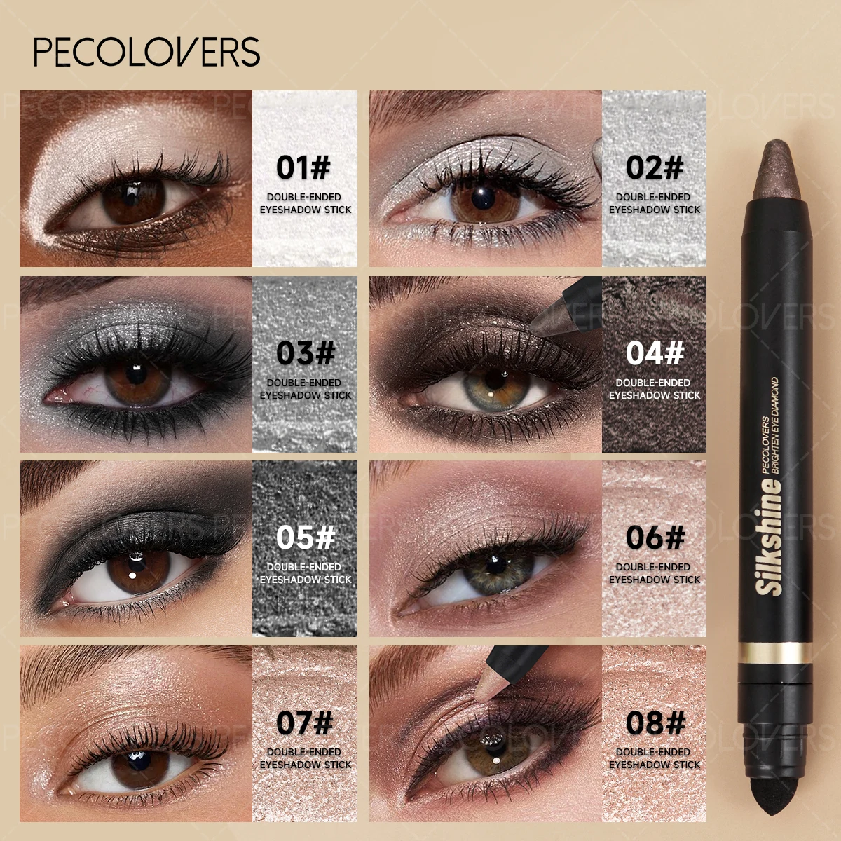 1 Pcs Double-head Eye Shadow Stick, with Brush Head, Long-lasting High Color Presentation of Glitter, Shimmer Eyeshadow Makeup