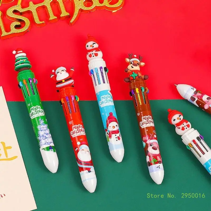 6x/Set 10 Colors Shuttle Pen Cartoon Christmas Ballpoint Pen Multicolored Pen Retractable Ballpoint Pen School Supplies