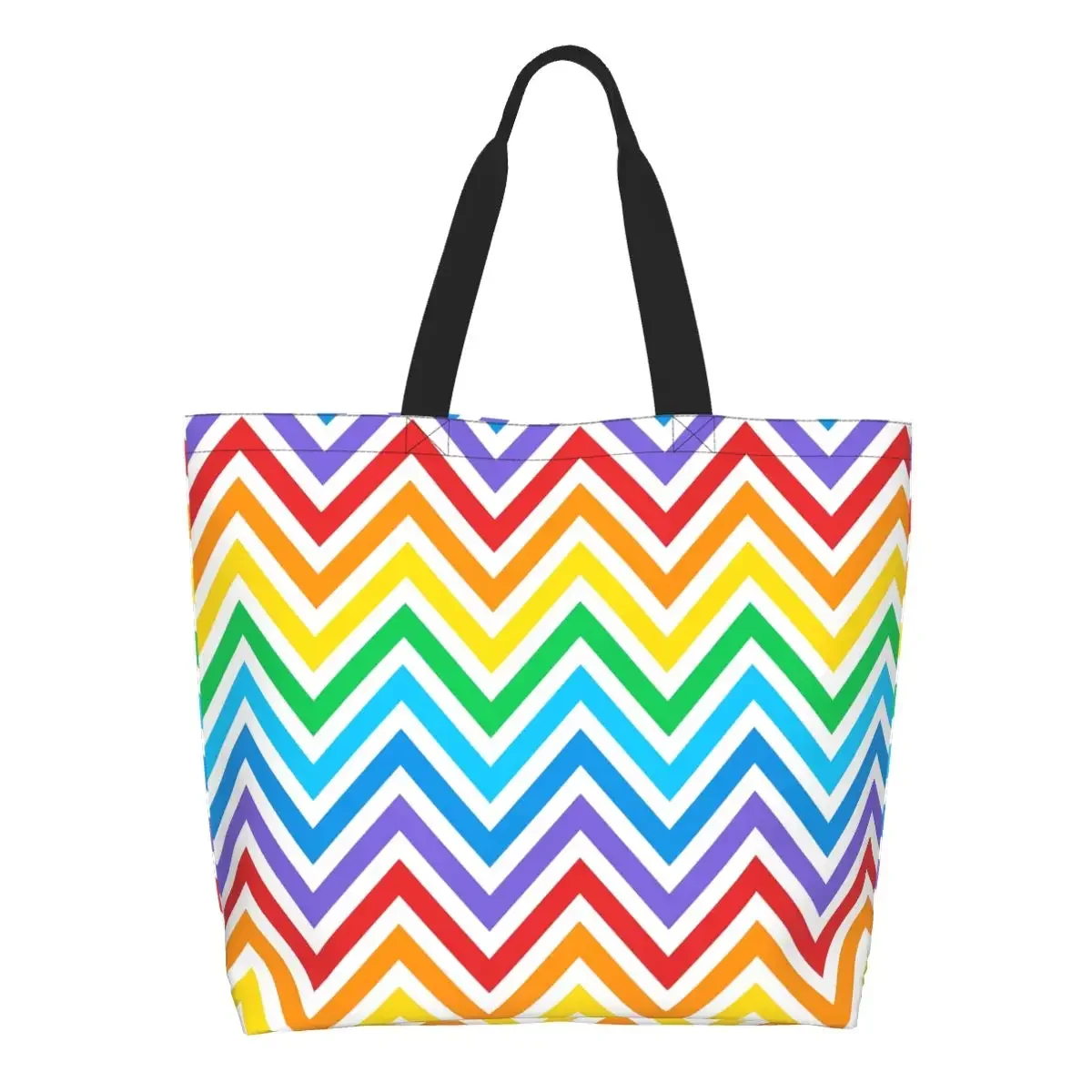 

Rainbow Pattern Groceries Shopping Bag Canvas Shopper Tote Shoulder Bag Large Capacity Durable Geometric Art Handbag