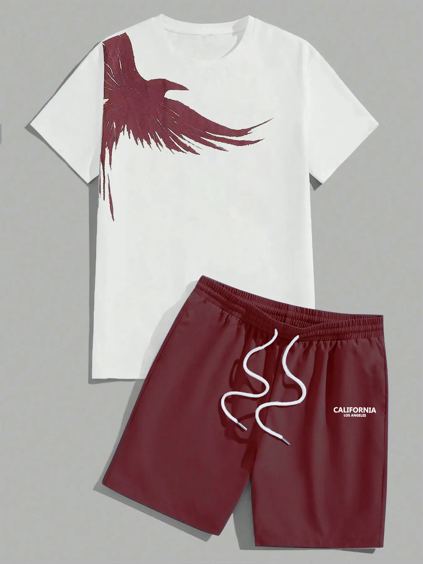 

2024 Simple Casual Men's T-shirt Short-sleeved Suit And Pants Fashion Eagle Print Pattern Sports And Leisure Two-piece Set
