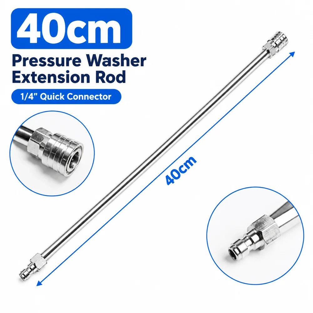 1Pcs 40cm Pressure Washer Extension Wand Stainless Steel 1/4 Inch Quick Connector Pressure Washer Extension Rod