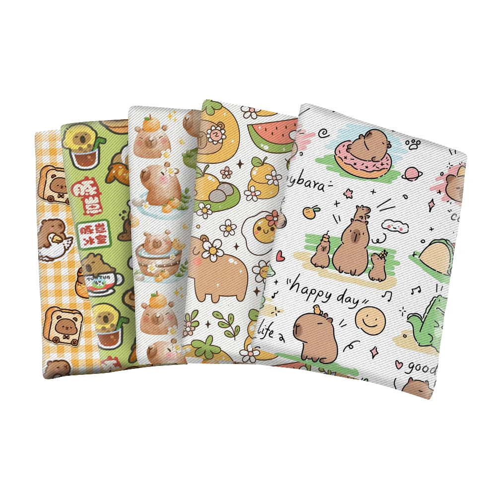 Cute Animal Capybara Pattern Printed Polyester Fabric Trill Fabric Microfiber DIY Textile Sewing Cloth