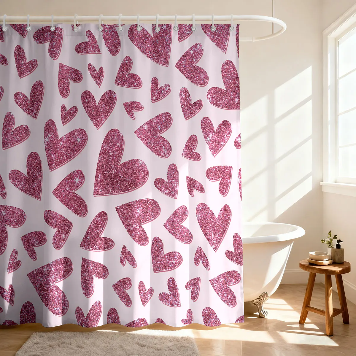 

Занавеска для душа ко Дню святого Валентина, розовая, с принтом в виде сердечек, водонепроницаемая, с 12 крючками для декора ванной комнаты. Может использоваться в качестве перегородки.