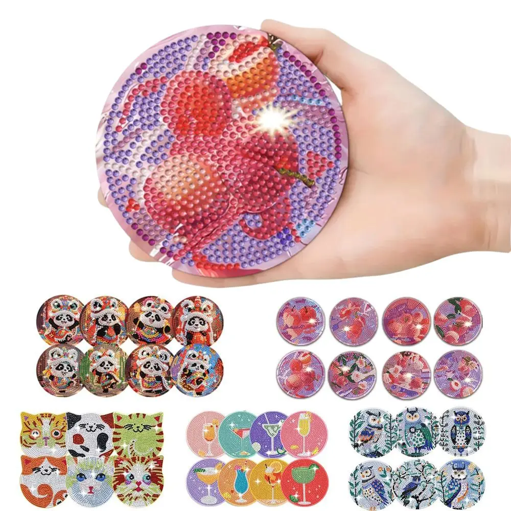 8PCS/6PCS With Stand DIY Painting Coasters Cute Panda Handmade Round Art Coasters Table Protector Heat Insulation