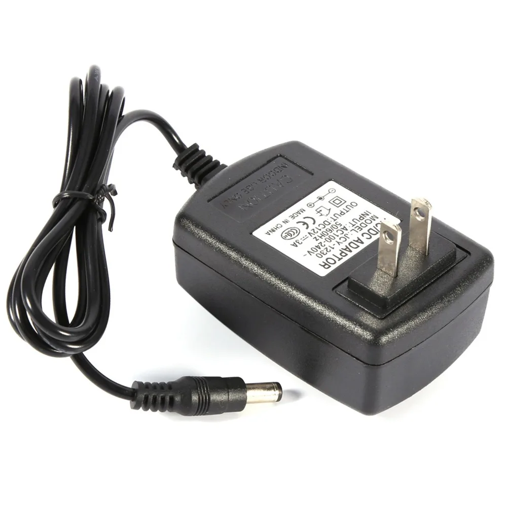 Plastic Power Supply Adapter Black AC to DC 12V 3A Power Converter Adapter 5.5 x 2.5 mm Connector 1 Meter Cable Length