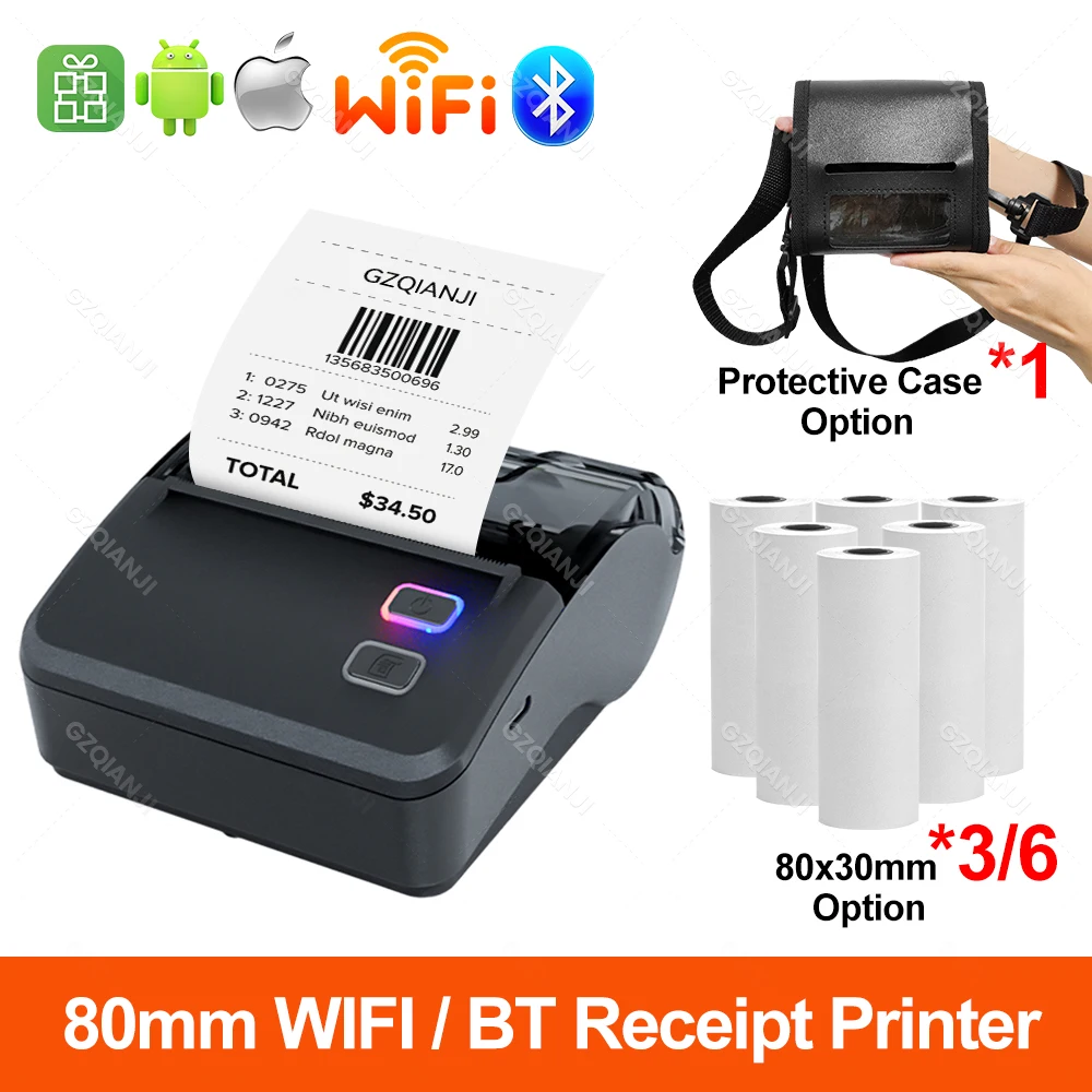 WIFI Bluetooth 80mm Mini Bluetooth Thermal Printer Bill Receipt Impresora Support Android Ios On Loyverse Ticket Photo Maker