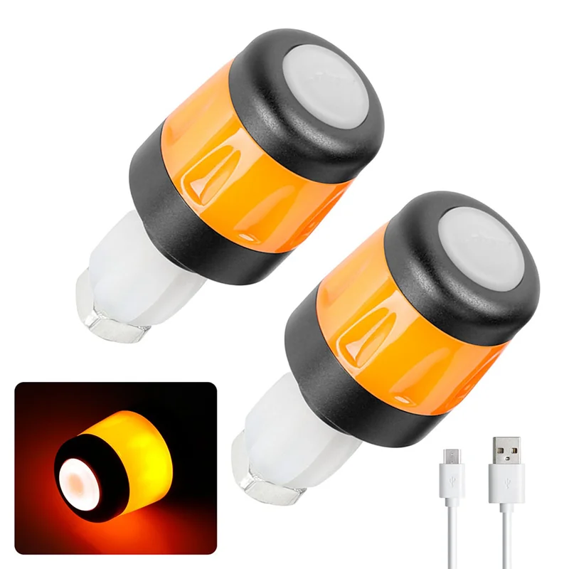 2Pcs Electric Scooter Handlebar Lights LED Warning Light Handlebar End Plugs Waterproof Turn Signal Lights Black+Orange