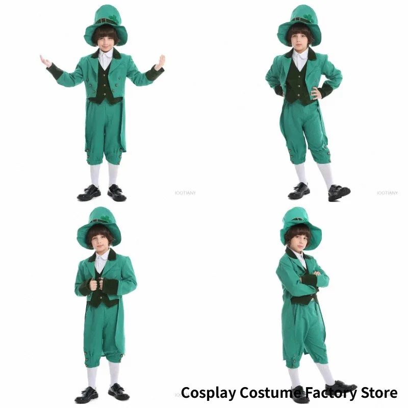Halloween Irish Traditional Festival St. Patrick's Day Enfant Leprechaun Dress Purim Party Green Leprechaun Dwarf Elf Role