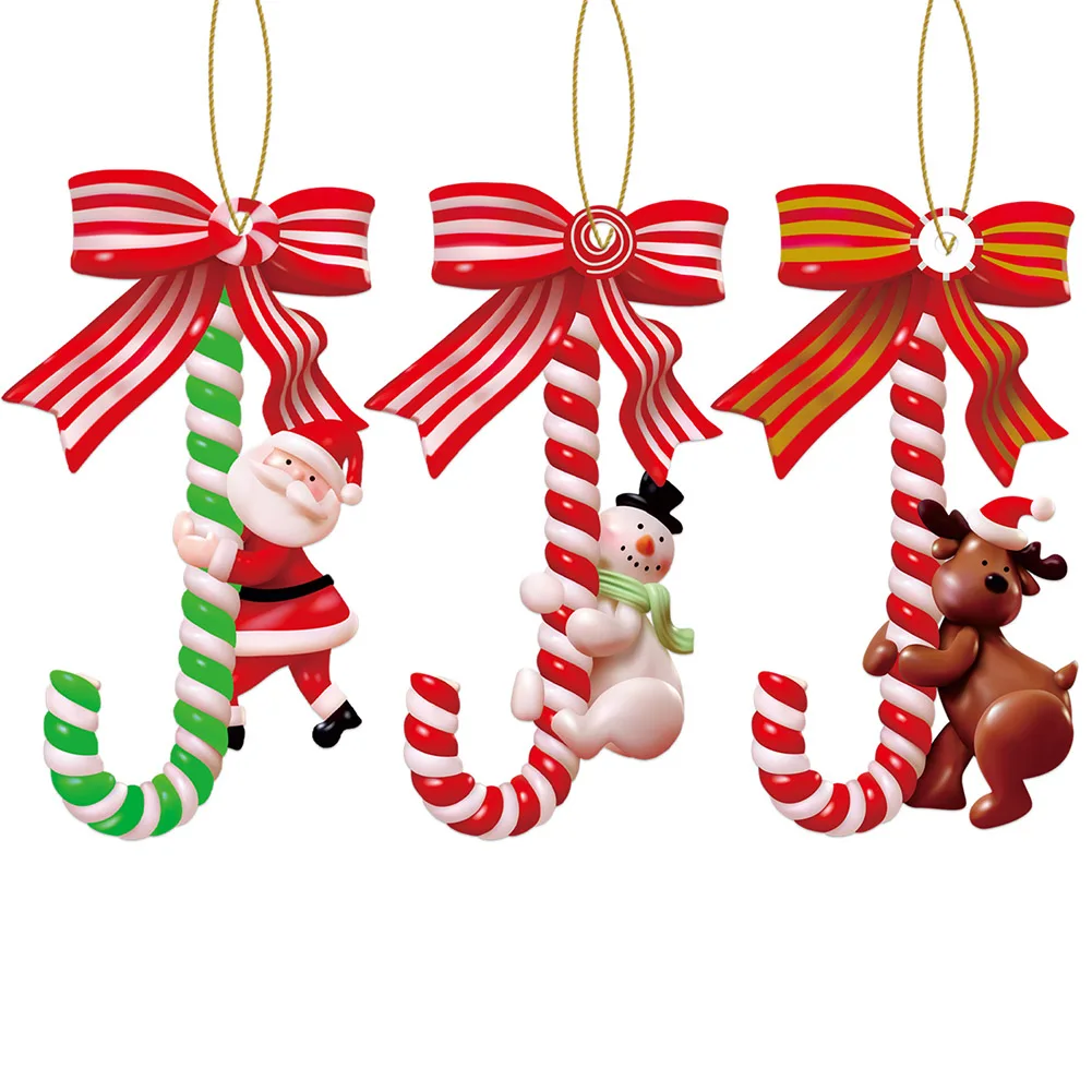 3pcs Christmas Tree Cane Candy Ornaments Resin Xmas Party Hanging Decorations Pendant For Christmas Party Home Decoration