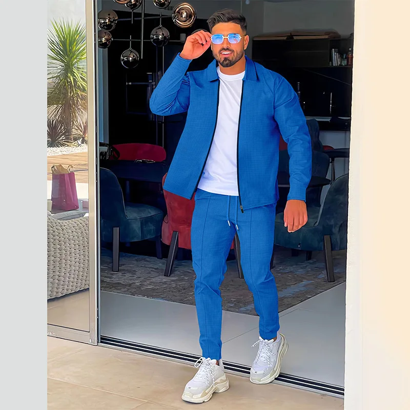 بدلة رياضية غير رسمية للرجال لعام 2024 بأكمام طويلة وسحاب وطية صدر السترة