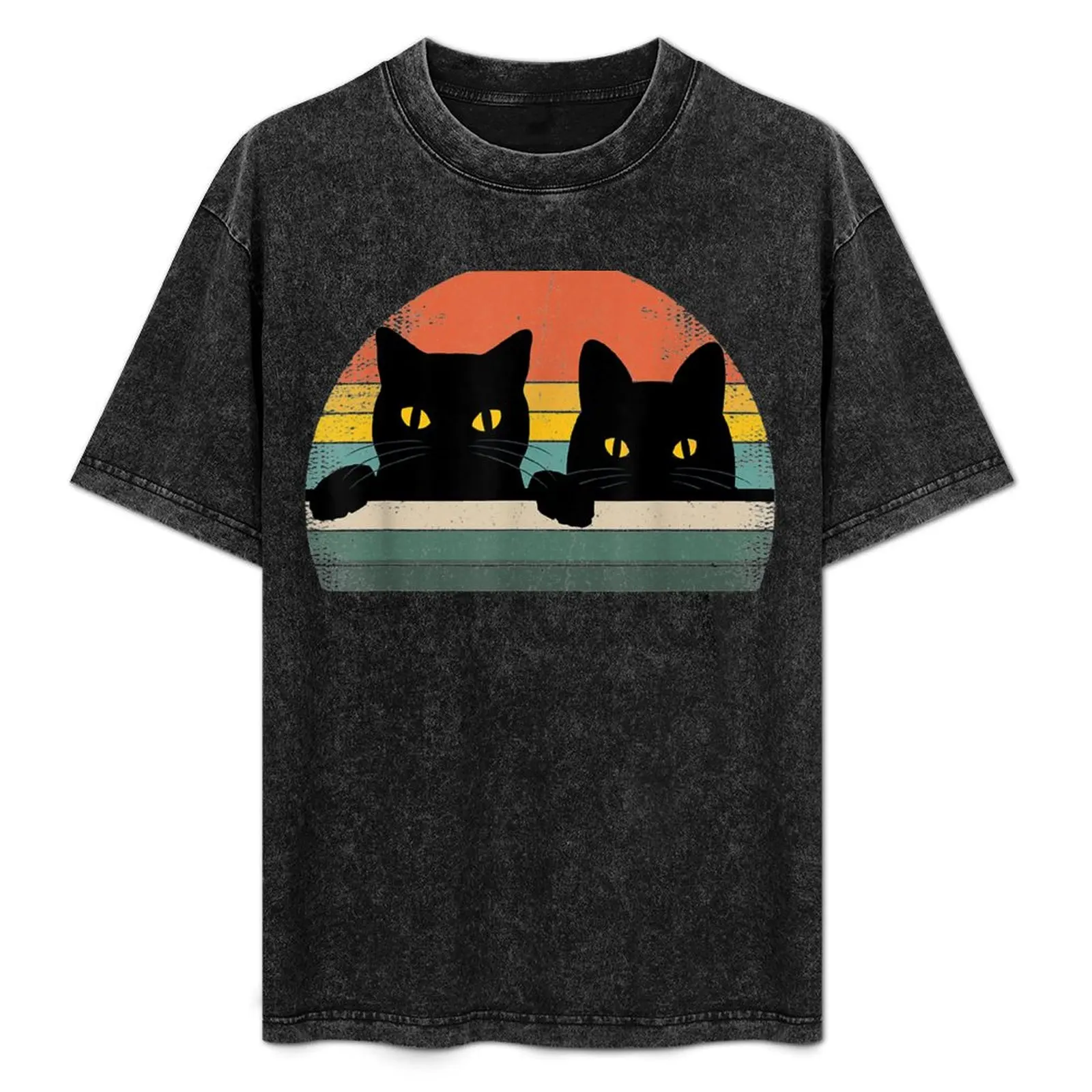

Two Cats Retro T-Shirt Durable Work Wear T-Shirt