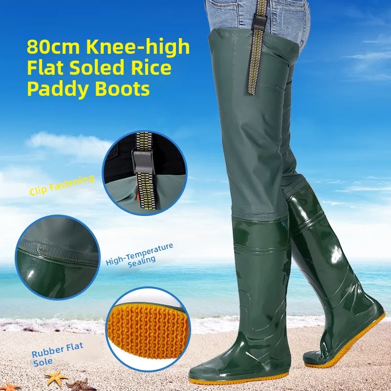 أحذية مطر طويلة للجنسين، أحذية صيد نسائية عالية فوق الركبة، جوارب قطنية ناعمة القاع، أحذية مزرعة للأراضي المغمورة بالماء