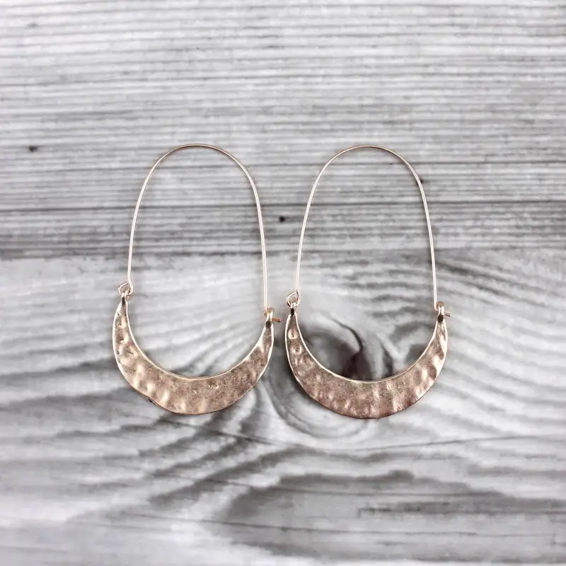 Inspired Hammered Crescent Moon Metallic Hoop Earrings for Women Classic Crescent Earrings