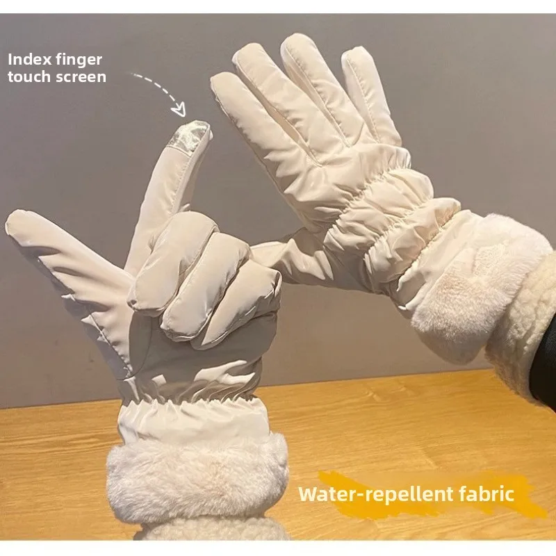 

Winter Warm Gloves Touch Screen Student Female Thick Cotton Down Cycling Cute Windproof and Plush Ski Gloves