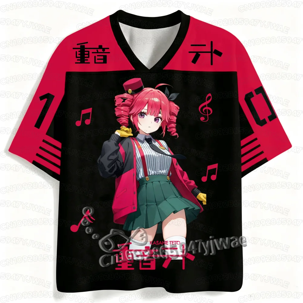 2026 Sommer Herren Damen Kasane Teto Anime Cartoon Print Trikot Sommer Fußball T-Shirt Casual Sport Paar T-Shirt Oberteile – Detail 8