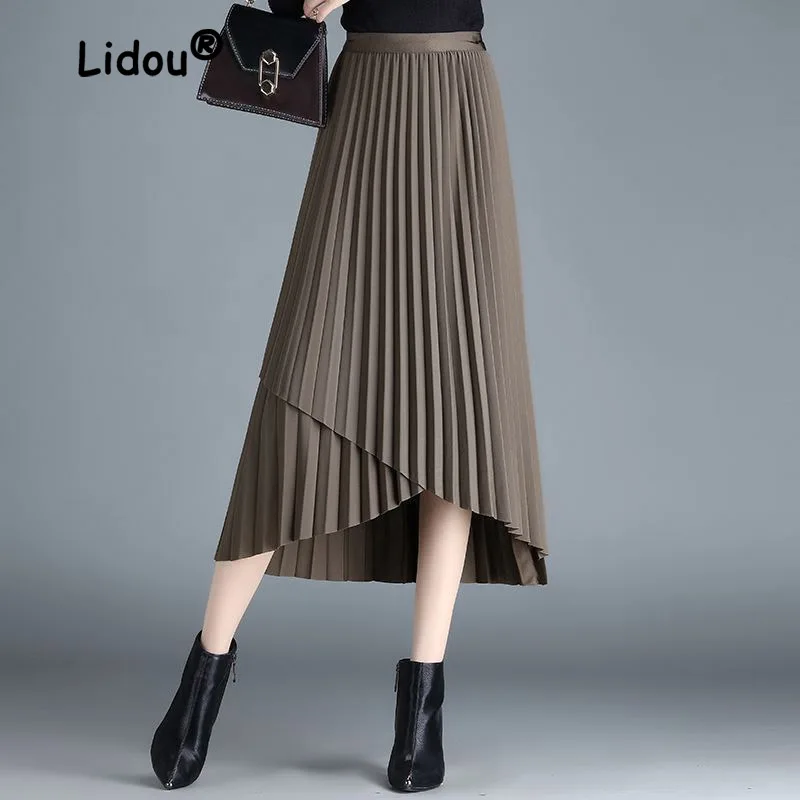 Irregular Pleated Half Skirt for Women in Design Feeling Elastic Waist Slimming Waist A-line Version of Half Skirt Trend