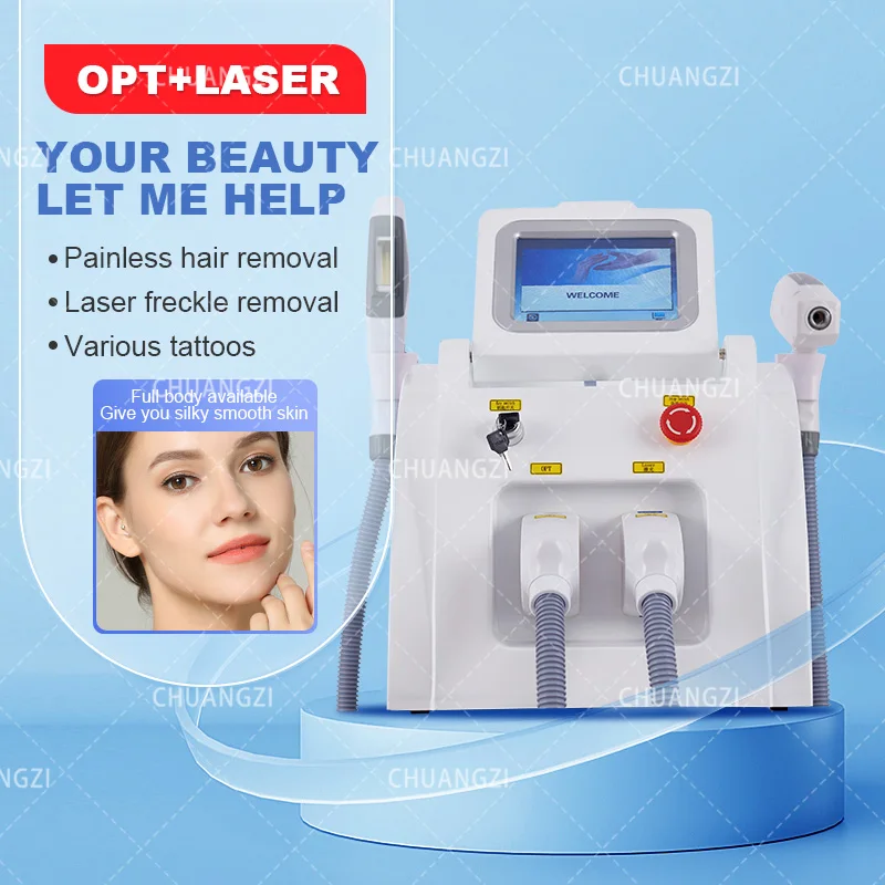 Factory Price 2 in 1 Opt E-light IPL Hair Remover 3 Wave 480 530 640nm Nd Yag Laser Q Switch Pigment Acne Tattoo Removal Machine