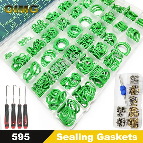 Imagen 2 del producto 595 Uds sellos de compresor de aire acondicionado de coche junta tórica 36 tamaños Kit de juntas tóricas de goma de nitrilo juntas de grifo de plomería de CA automotriz