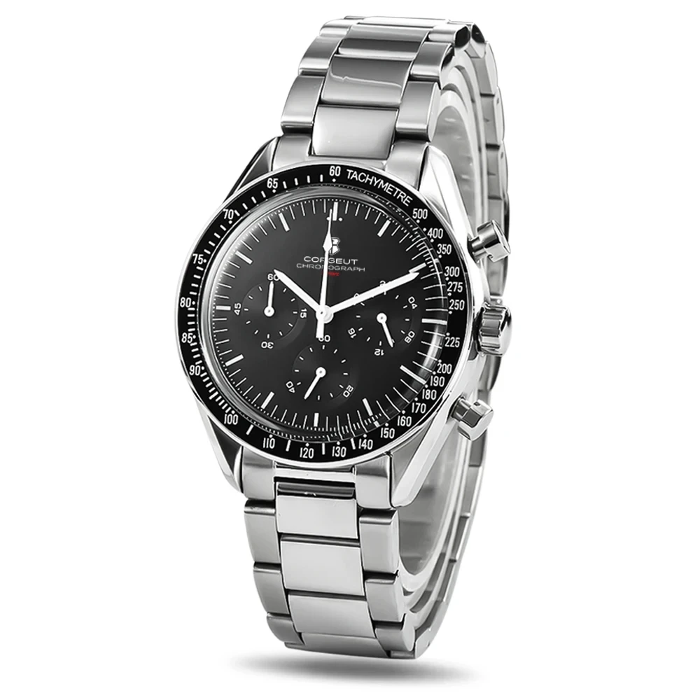 Custom Logo Diy Glow Watchs 40mm Vk63 Quartz Movement Watch Man Waterproof Mens Quality Luxury Mineral Glass Time Running Second