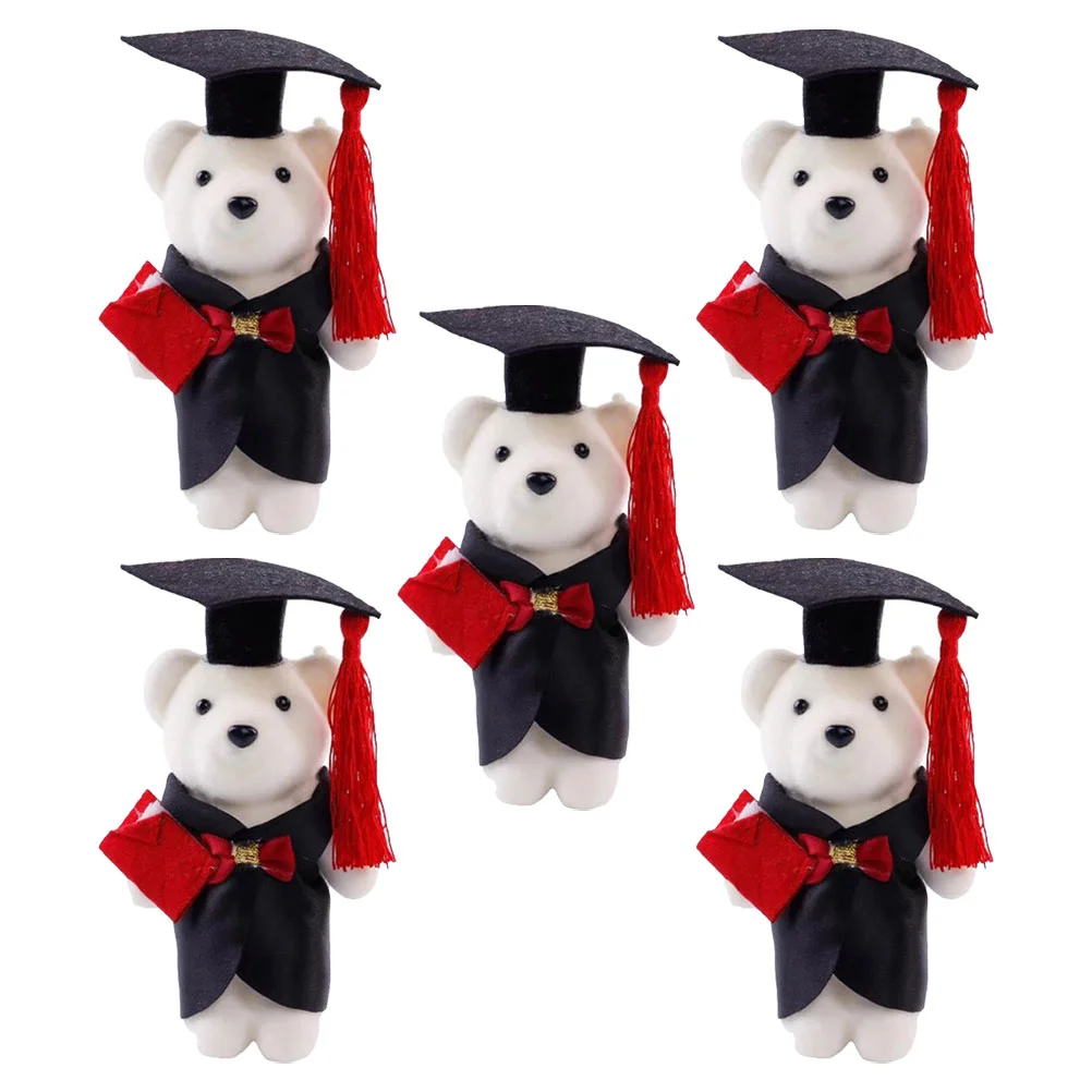 5 Pcs Graduation Stuffed Bears Small Party Decor Toy Gifts Toys Plush Bouquet Cartoon DIY Supply Flower Accessories