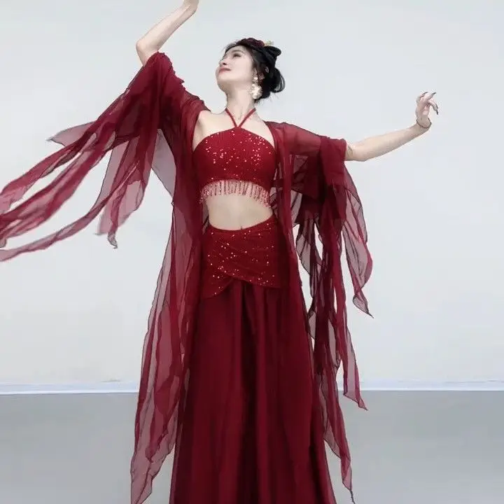 Traje de danza clásica, vestido de gasa etéreo y elegante, vestido largo de danza, traje de la era Han y Tang de China