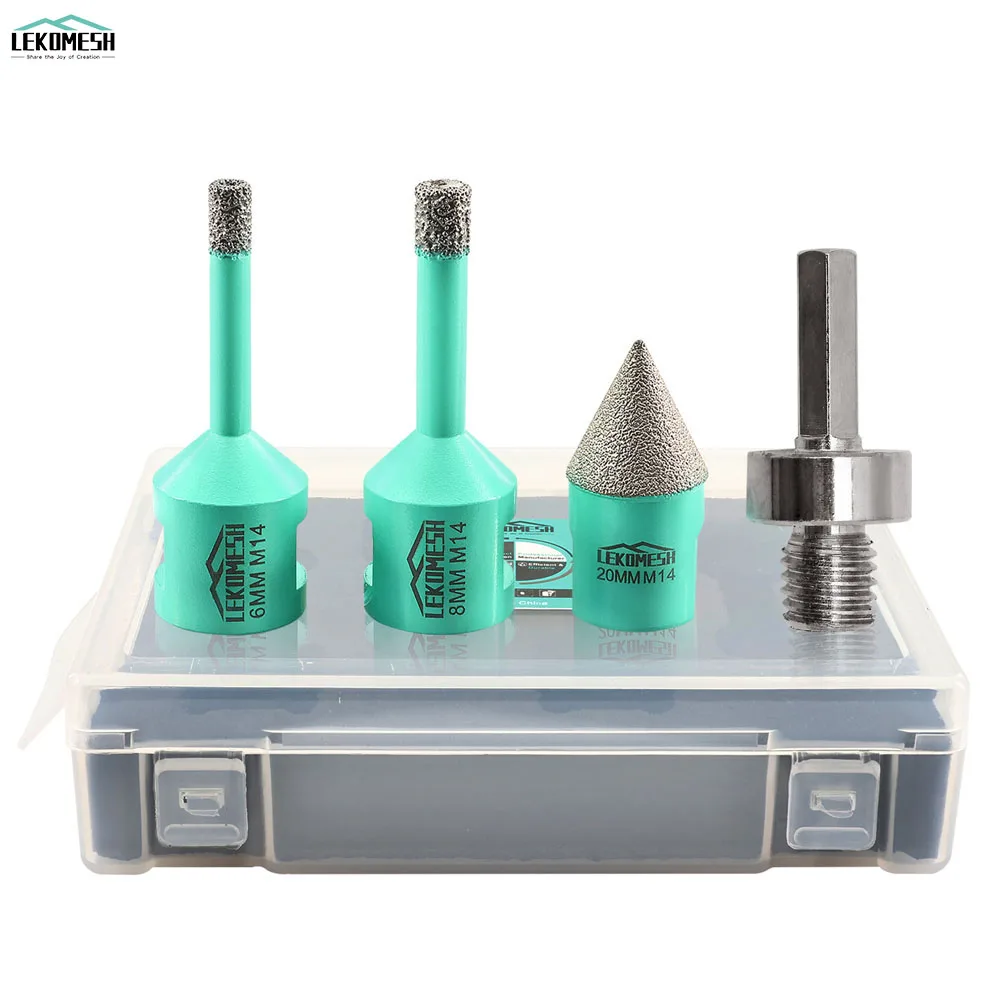 

LEKOMESH 4pcs/Set Dia6+8mm Diamond Drill Bits+Diamond Chamfer+Hex Adapter Drilling Milling Tile Marble Granite Porcelain