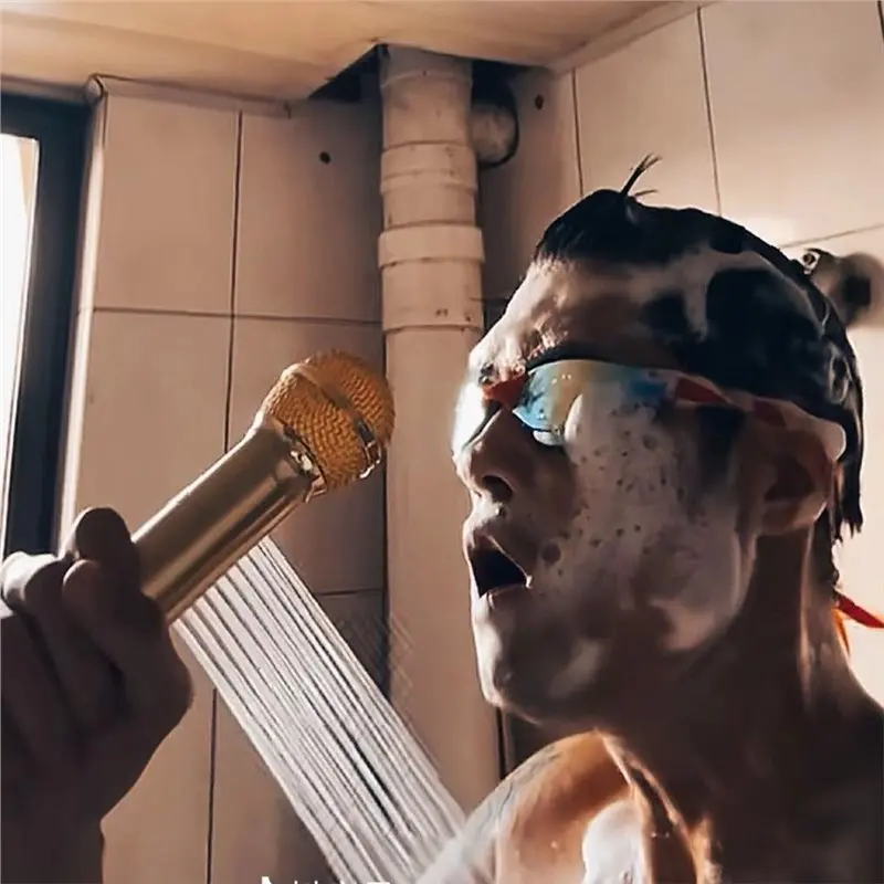 [NEW!A93G】 Bathroom Rainfall Spray Nozzle Handheld Shower Head Space Aluminum High Pressure Microphone Gold Creative