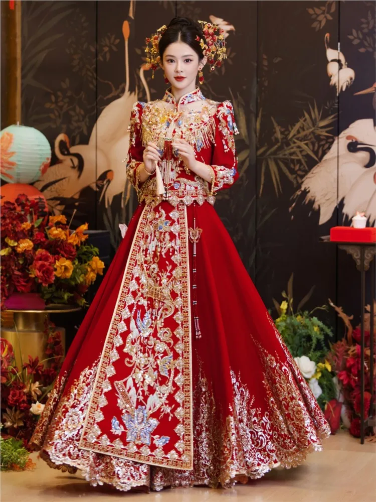 New Chinese-style wedding dress for brides velvet