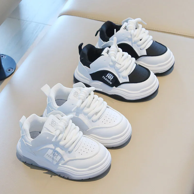 Children's Autumn New Leather Upper Sneakers Breathable Non-slip Toddler Casual Shoes Boys Girls Soft Sole Students Tennis Shoes