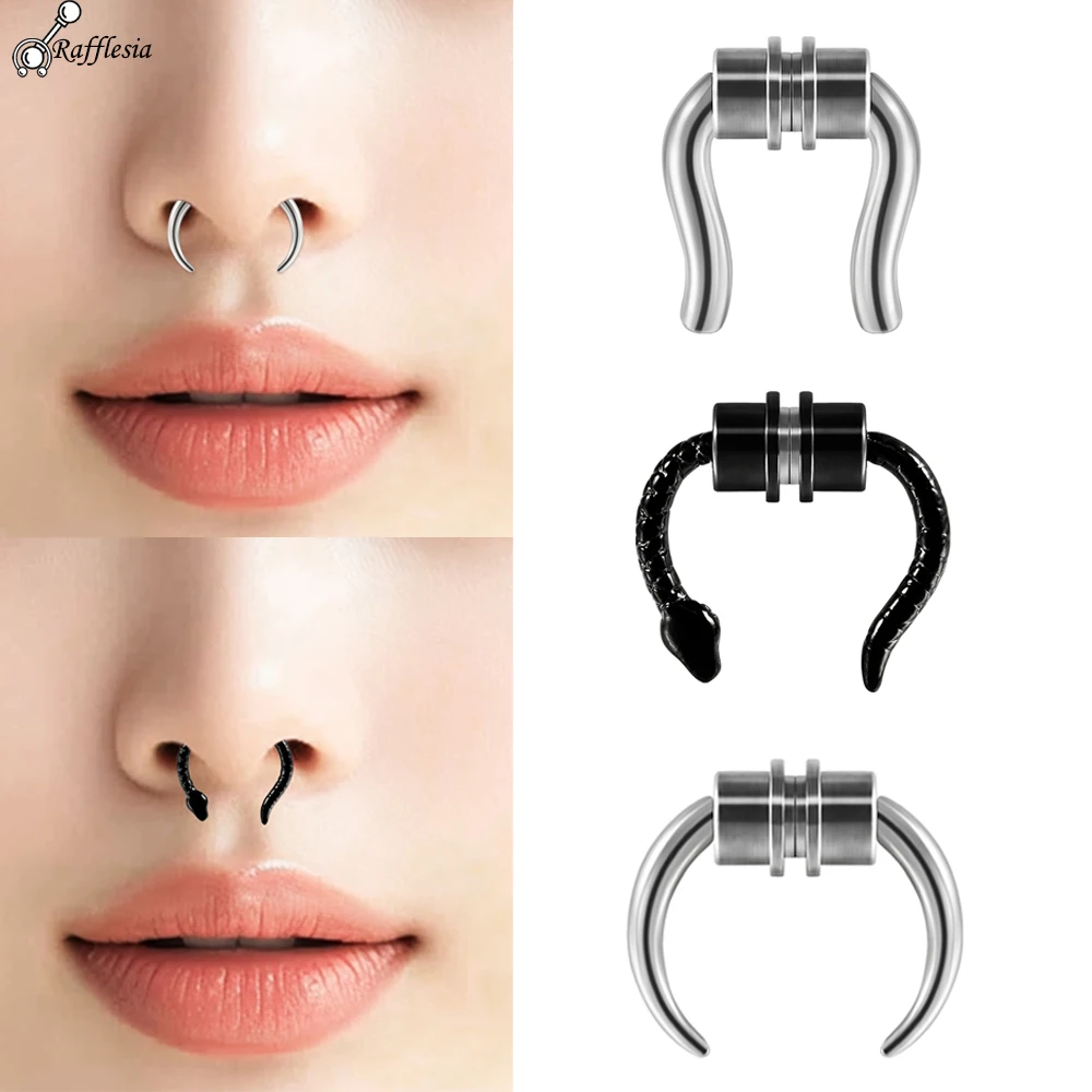 1PC Stainless Steel Arc Shape Nose Ring Black Snake Nose Ring No Piercing Magnetic Nose Stud Piercing Septum