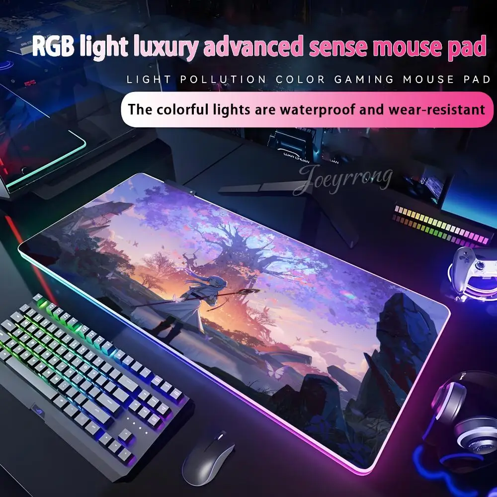 

Anime Frieren Mouse Pad RGB Mouse Pad Extended Gaming Keyboard Seven Colors LED Mats Large 1000x500mm XXL Gamer