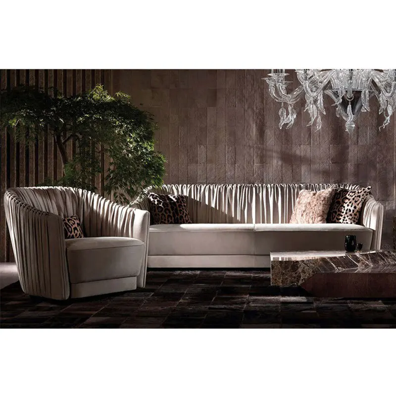 

Italian post-modern light luxury leather sofa Hong Kong style designer villa living room high-end household 123 sofa combination