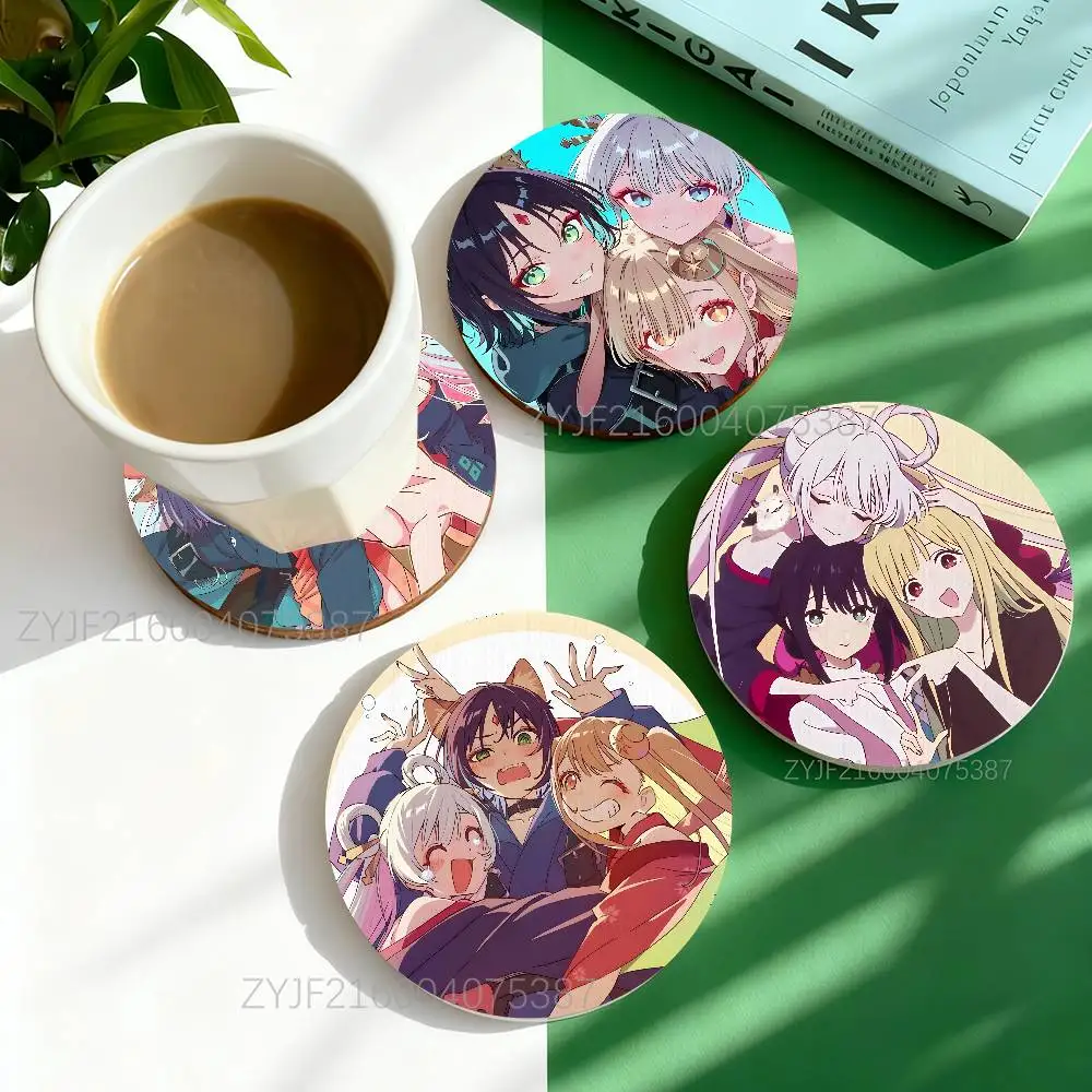 

C-Cosmic P-Princess K-Kaguya Round Wooden Coasters For Design Suitable for Drinks Tea,Coffee Home Perfect Gift Holidays