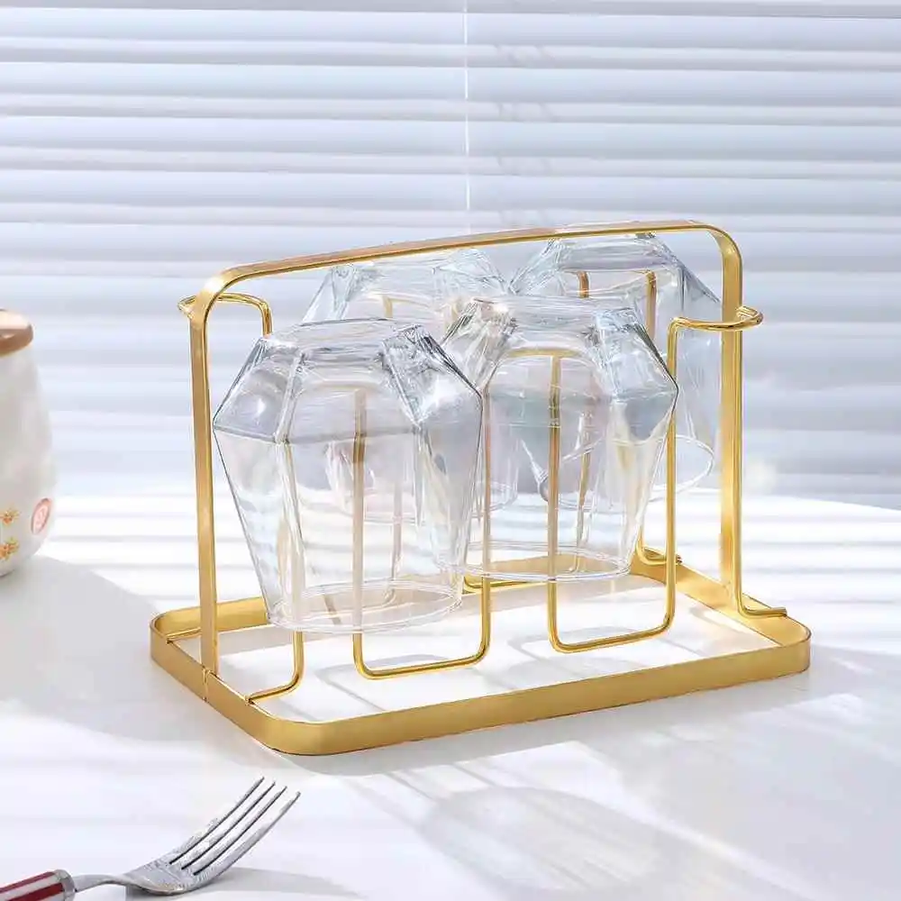 

Nordic Luxury Handheld Glass Cup Holder Tea Cup Rack Water Cup Drainage Stand Iron Material Home Use Organizer