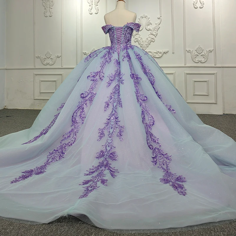 Jancember Princess Elegant Blue Quinceanera Dress Organza Beading Sequins Lace Up Eveninh Ball Gown Dress Quinceañera DY9951