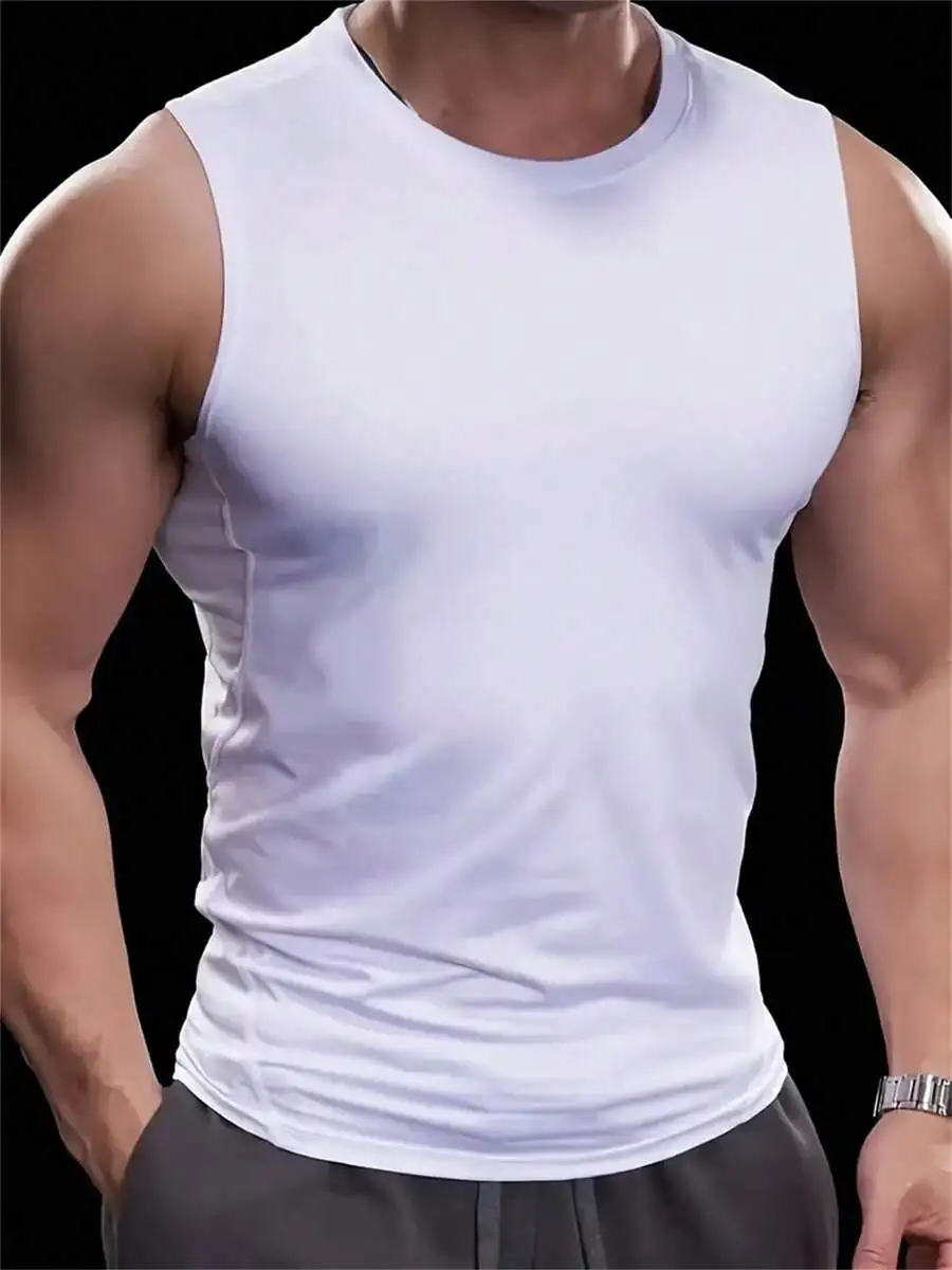 

Mens Breathable Moisture-Wicking Sleeveless Athletic Vest, Slim Fit High-Elastic Knit Tank For Gym Running Workout