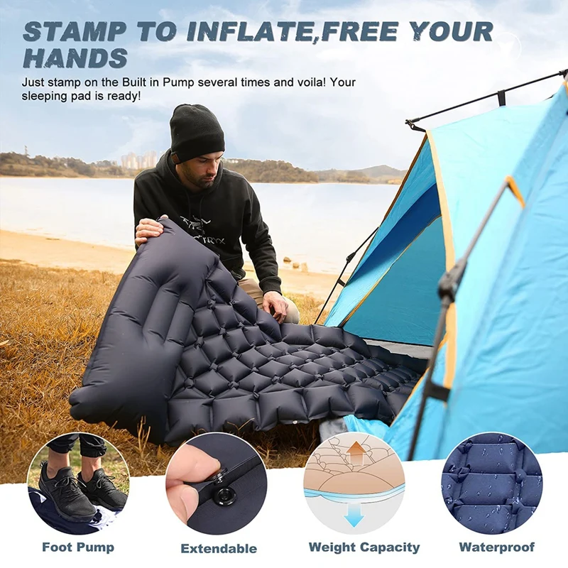 Sleeping Pad For Campinginflatable Lightweight Camping Pad With Air Pillow For Backpacking,Waterproof Camping Mattress