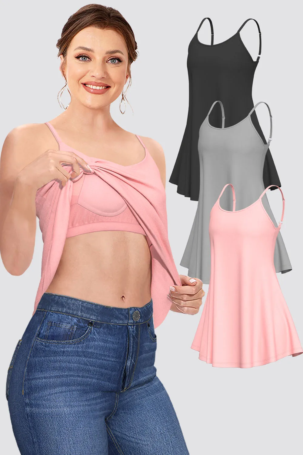 

Plus Size Casual Pink Adjustable Shoulder Strap Cami With Built In Bra